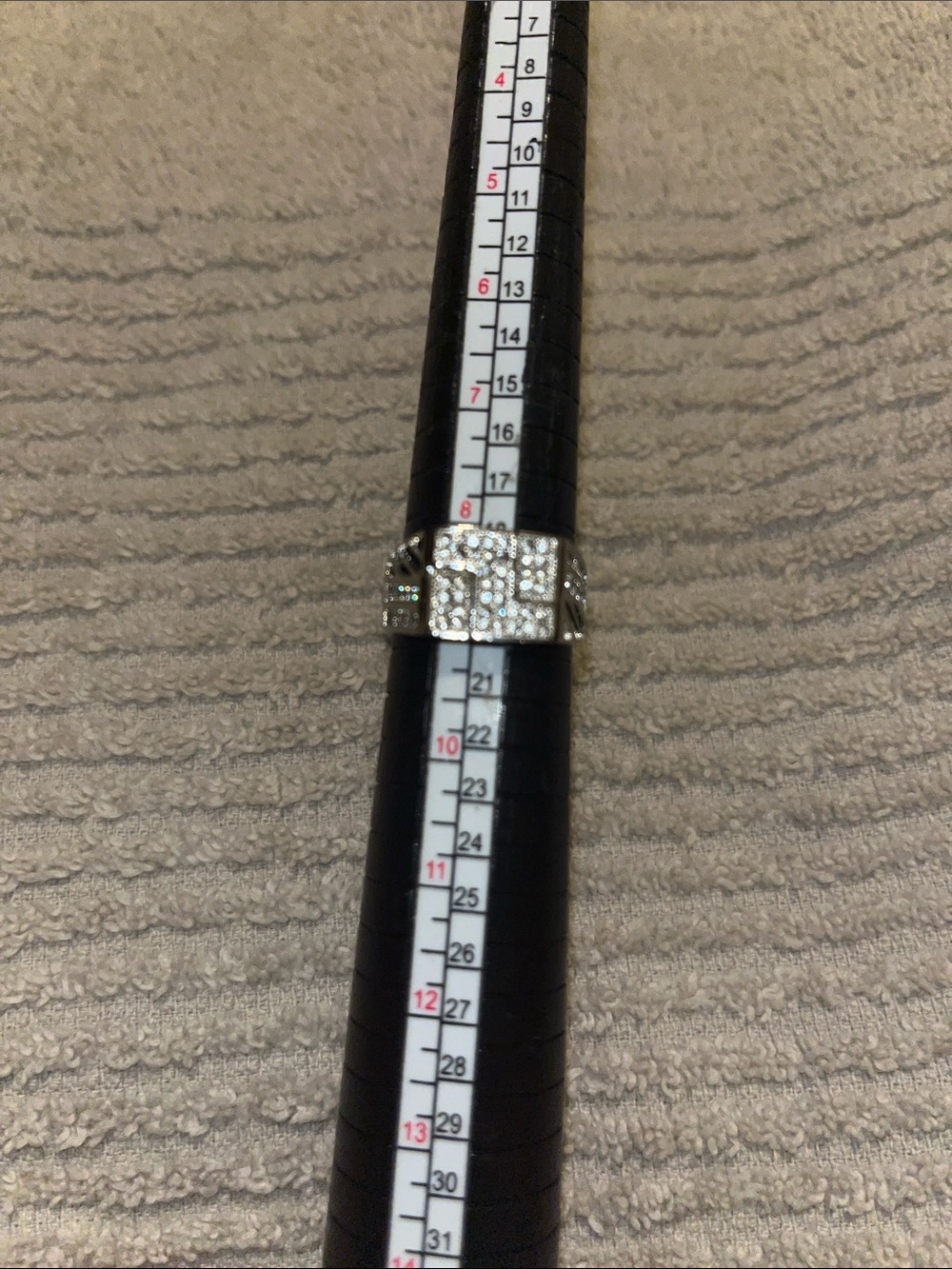 Stainless Steel Pave Square Cluster Ring open work on sides-White Crystal Size 9